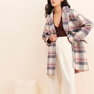 Sanctuary Plaid Coat Oversized Wool Blend Blazer Jacket Pink Gray Womens XS Cozy